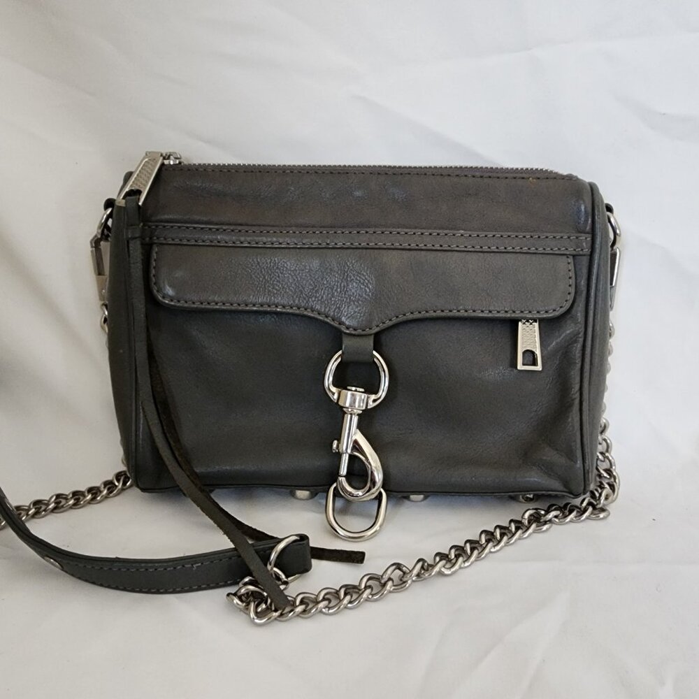 Rebecca Minkoff Grey Crossbody Leather Purse Chain Strap Flap Close
